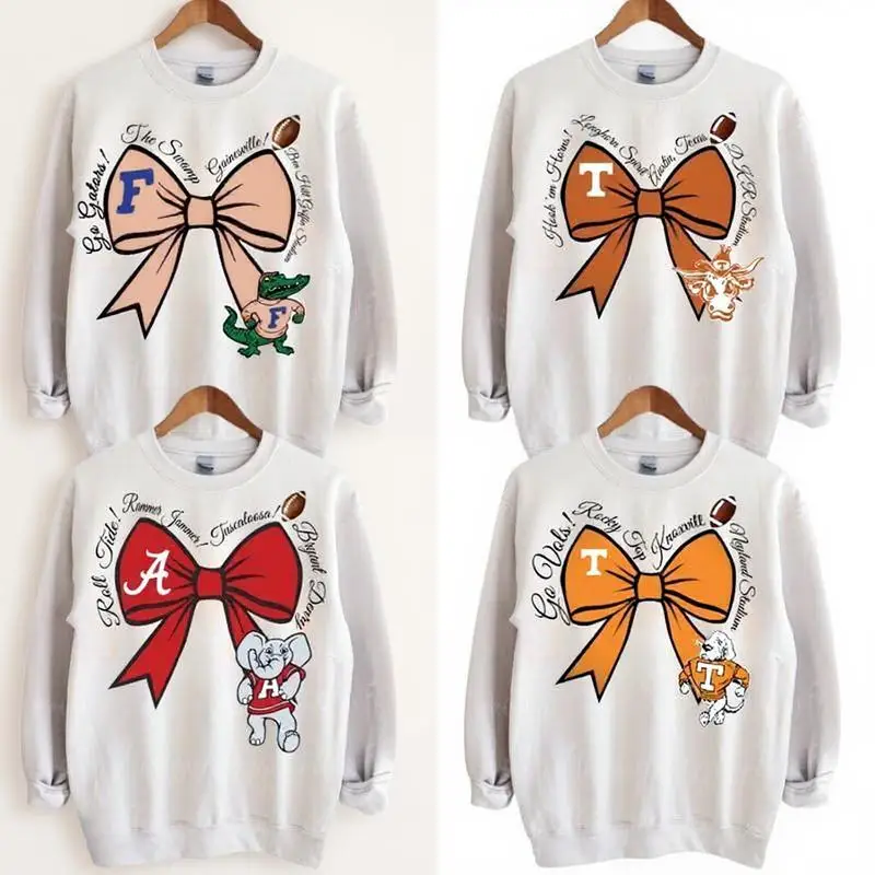 سويت شيرت أبيض مستوحى من أقواس كرة القدم الجامعية الكلاسيكية، قميص للمعجبين، فخر الفريق، قميص للرجال والنساء جمارك NCAA #1