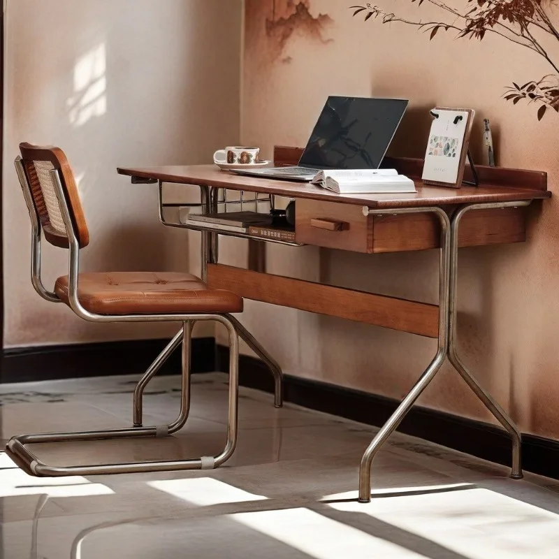 

Medieval rattan chair Solid wood household dining chair Computer chair