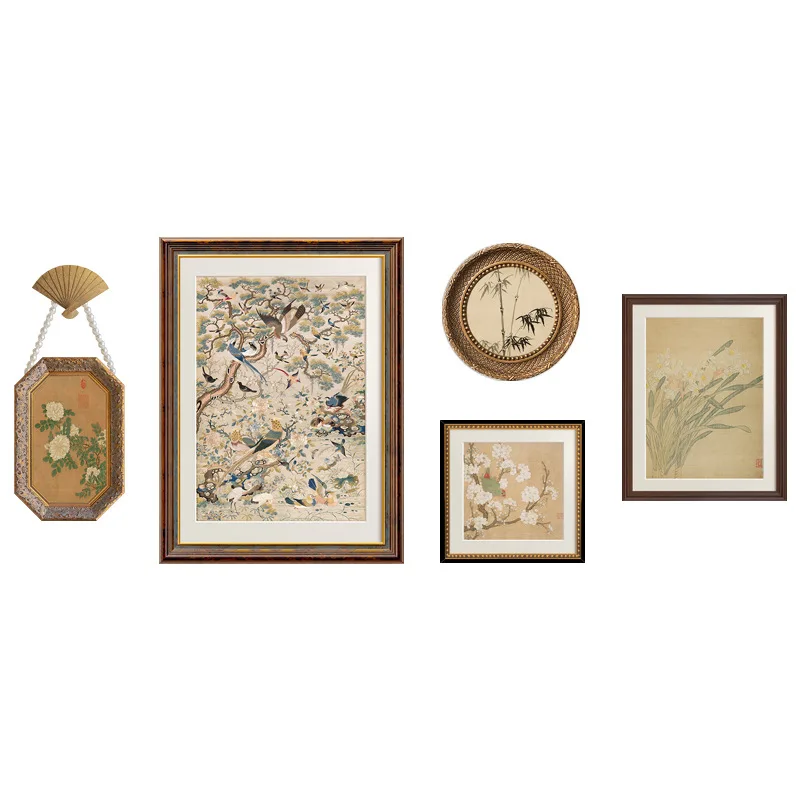 

room decorative painting American retro dining room flower and bird combination painting new Chinese style bedroom