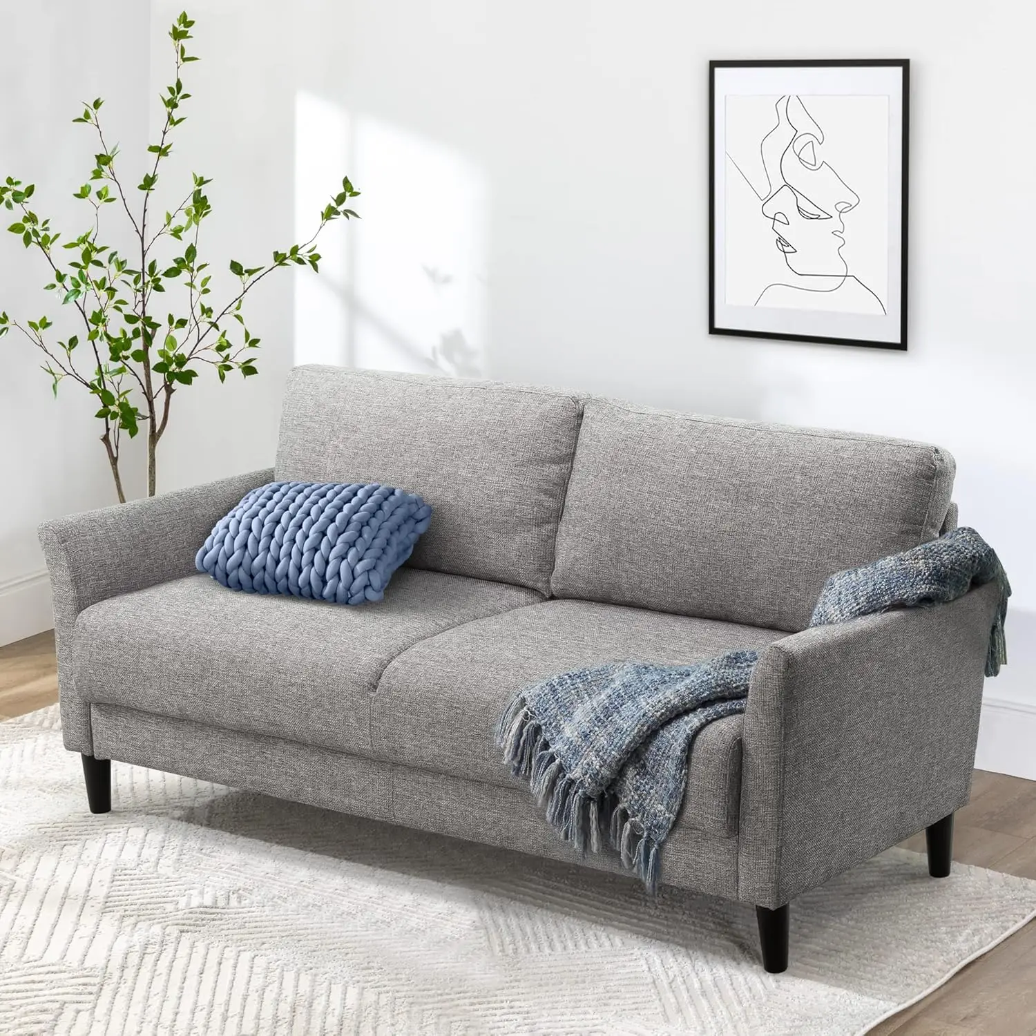 Sofa Couch, Easy, Tool-Free Assembly, Soft Grey