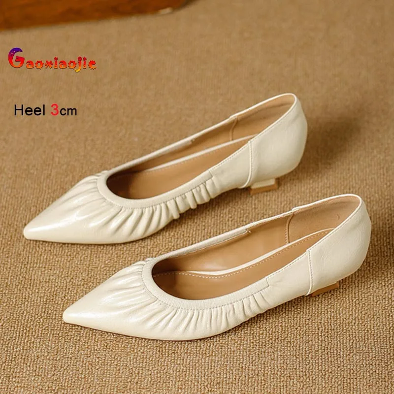 

2026 Spring New Women's Pumps Fashion Shallow Mouth Stiletto Soft Leather Single Shoes Pointed Toe 3CM Medium Heel Ladies Heels