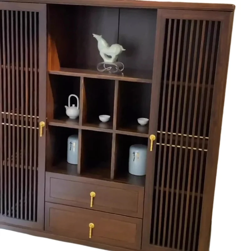 

New Chinese style solid wood ebony wood side cabinet Zen modern restaurant wall decoration tea cabinet foyer locker