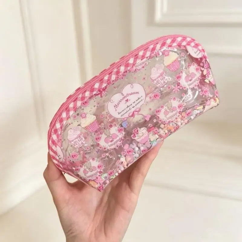 Japan Cartoon Image Marron Cream Pvc Transparent Pencil Case Cartoon Quicksand High Capacity Student Stationery Storage Bag