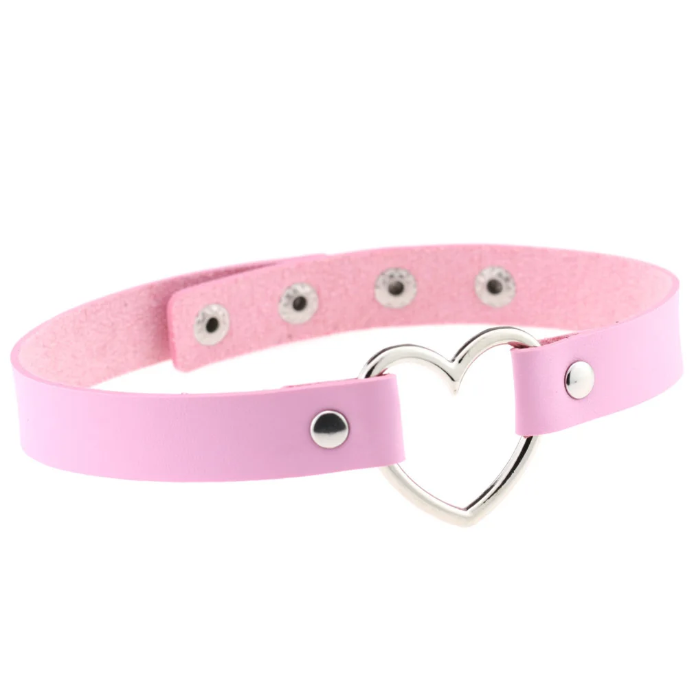 Punk Harajuku Sexy Soft girl Trend Heart shape Multicolored Leather Stainless steel Necklace Clavicle chain Simple Charm
