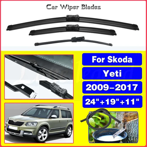 Imagen 1 del producto Juego de escobillas de limpiaparabrisas delanteras y traseras para Skoda Yeti 2009-2017, escobillas de lluvia para parabrisas, ventana, 2014, 2015, 2016, 24 ""+ 19"" + 11""
