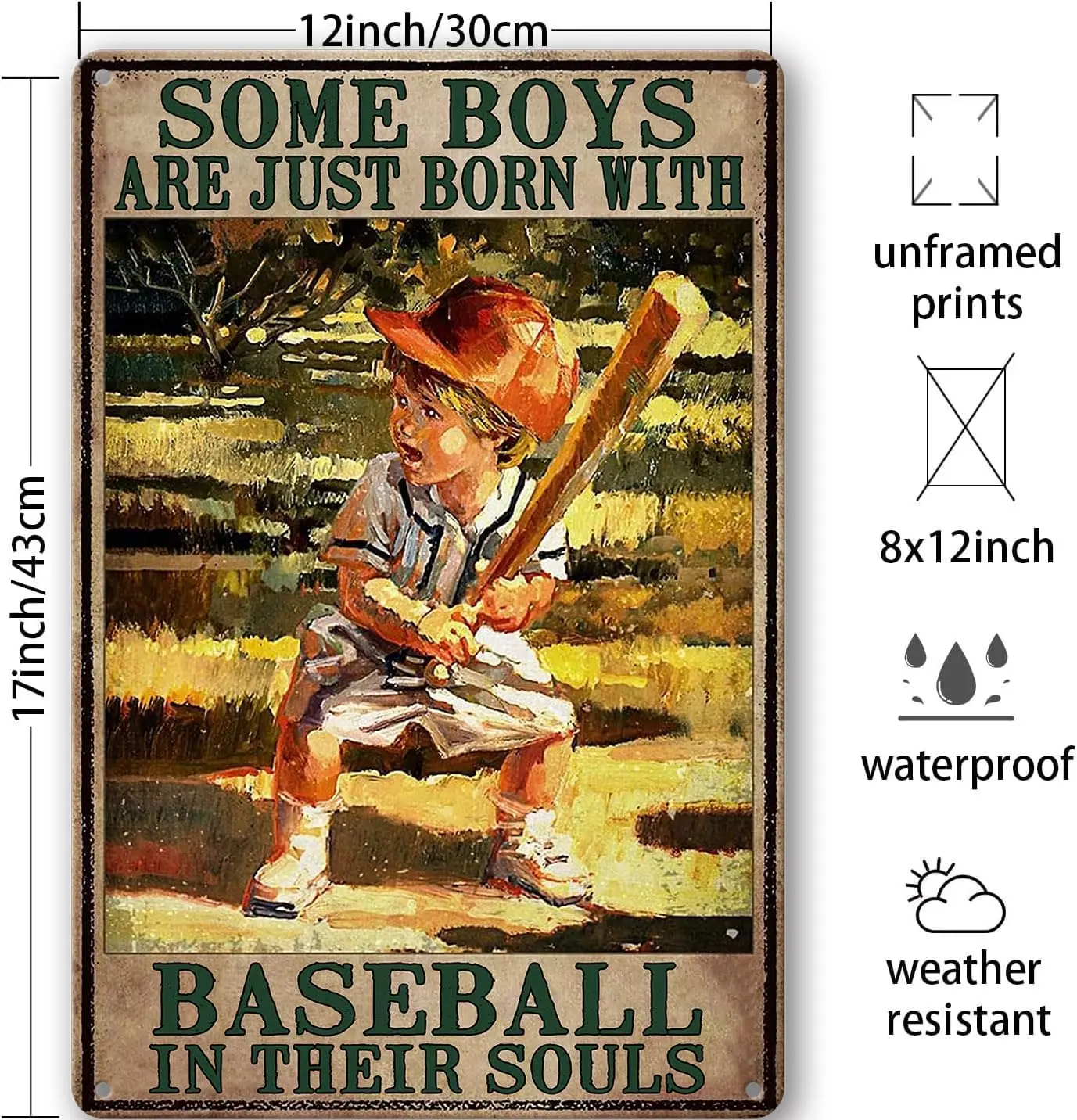 Baseball Metal Tin Sign Vintage Baseball Poster Baseball Wall Decor For Boys Room Bedroom Some Boys Are Born With Baseball In Th