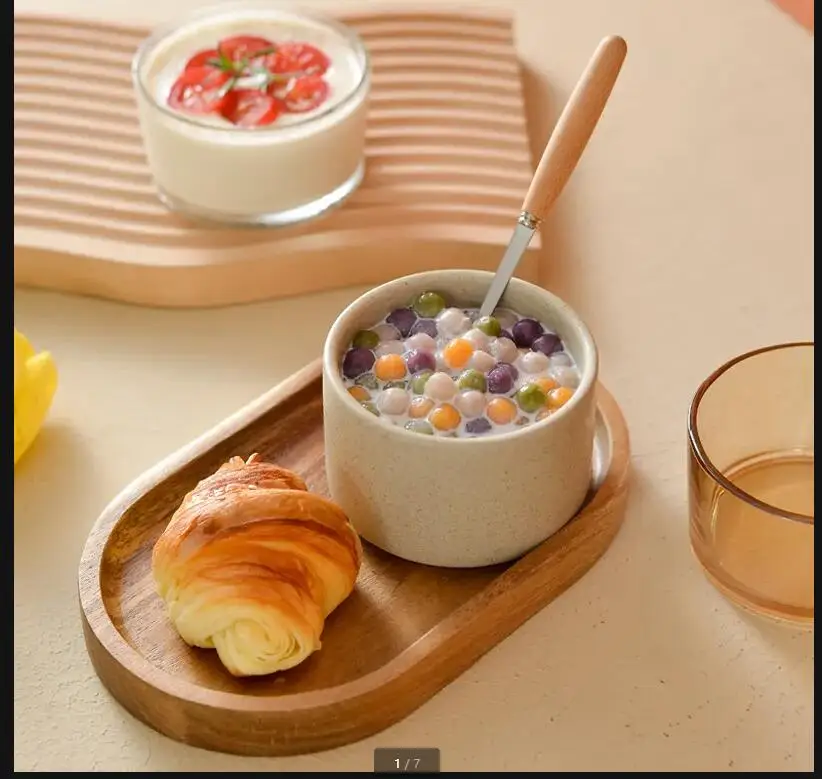 Ceramic Breakfast Bowl Dim Sum Dish Wooden Pallets Snack Tray Dessert Pudding Bowls Refreshment Dinner Plate Cake Pan