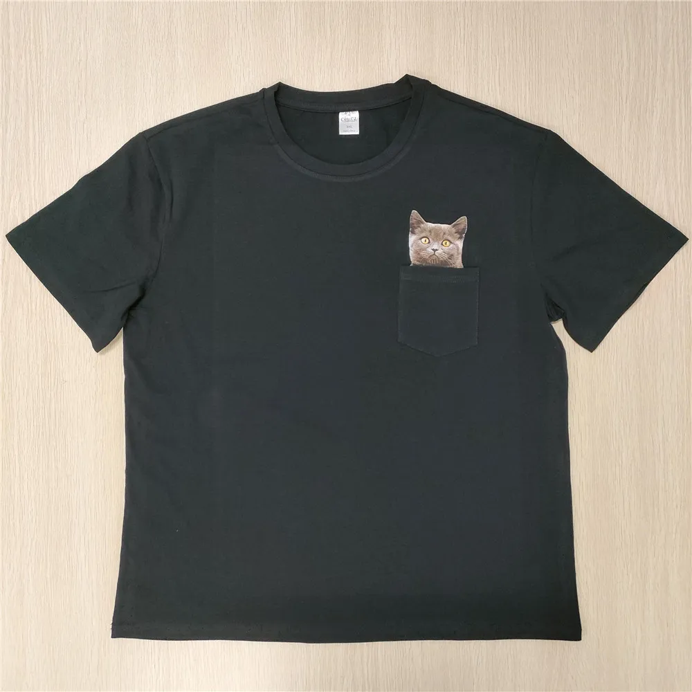 CLOOCL Kerst T-shirts Kerstman Katten Duimen Up Pocket T-shirt Mannen Kleding Korte Mouwen Zomer Katoen Tees Dropshipping