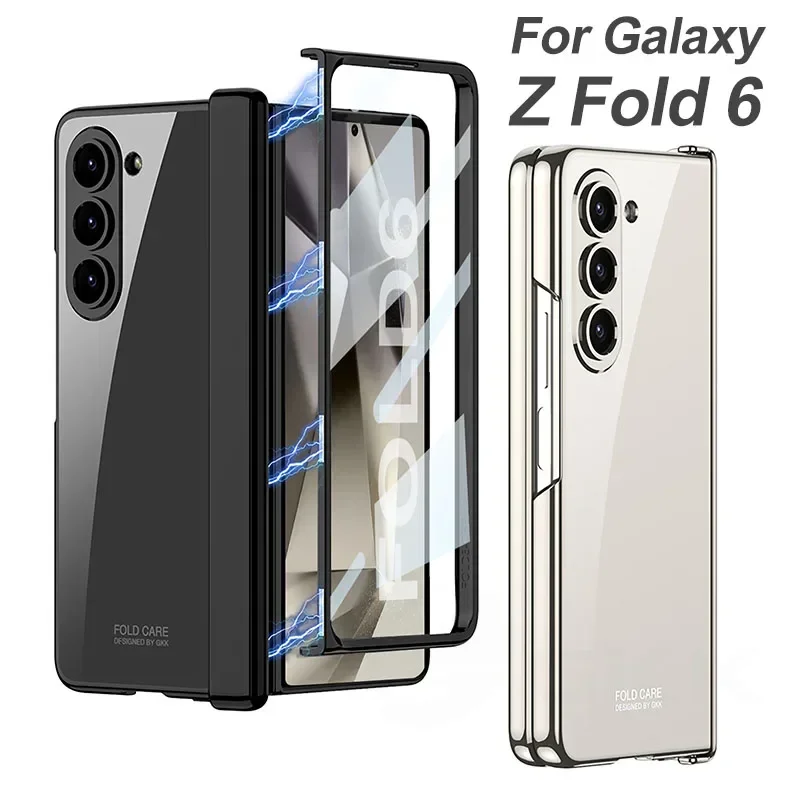 

Magnetic Hinge Outer Glass Case For Samsung Galaxy Z Fold 6 Luxury Plating All-included Plastic Cover For Galaxy Z Fold 5 Cases