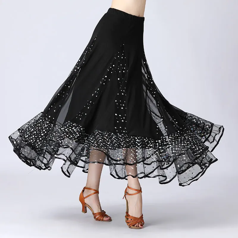 Women Modern Dance Skirt for Women Flamenco Sequin Dance Skirts Waltz Spanish Ballroom Tango Big Swing Costume Stage Skirt