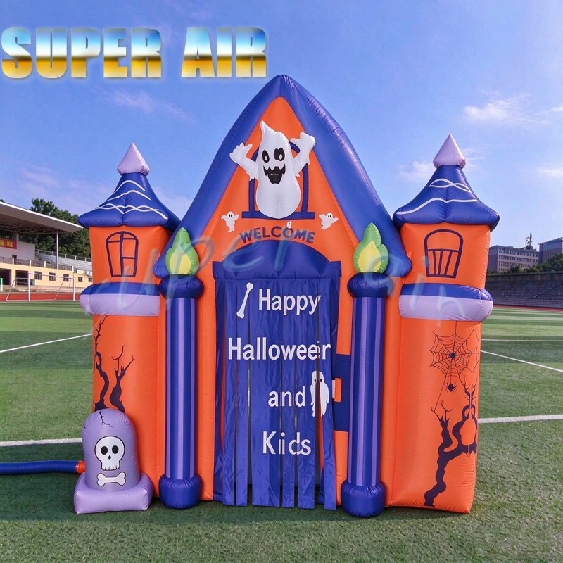 Giant Inflatable Halloween Haunted Castle Arch with Ghost & Tombstone, for Halloween, Yard, Haunted House, Lawn and Party Decor