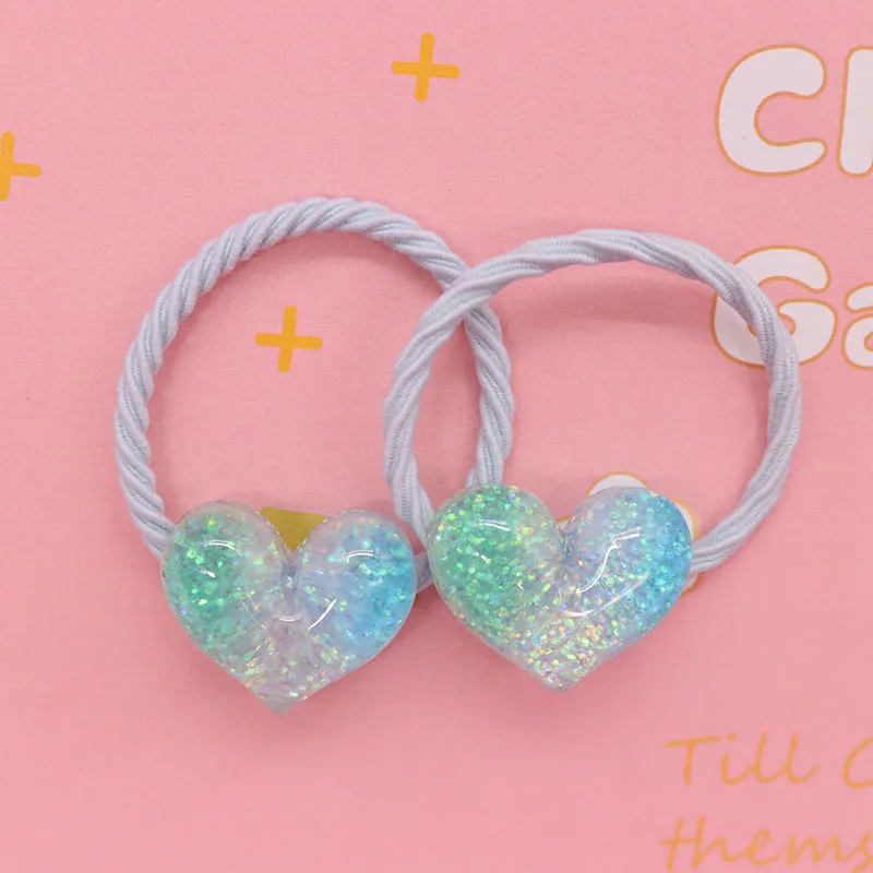 2Pcs/Set Gradient Color Star Love Shape Resin Hair Ties Children\'s Rubber Bands Baby Hair Accessories Kid Headband Scrunchies