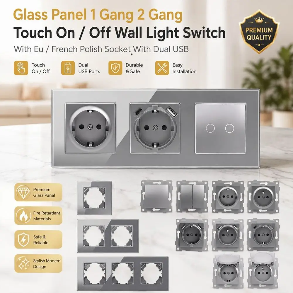 1Pcs 220V 16A 250V Modular Sockets And Switches Dual USB Fast Charge RJ45 TV EU French Socket Module PC Panel Panel Wall Switch