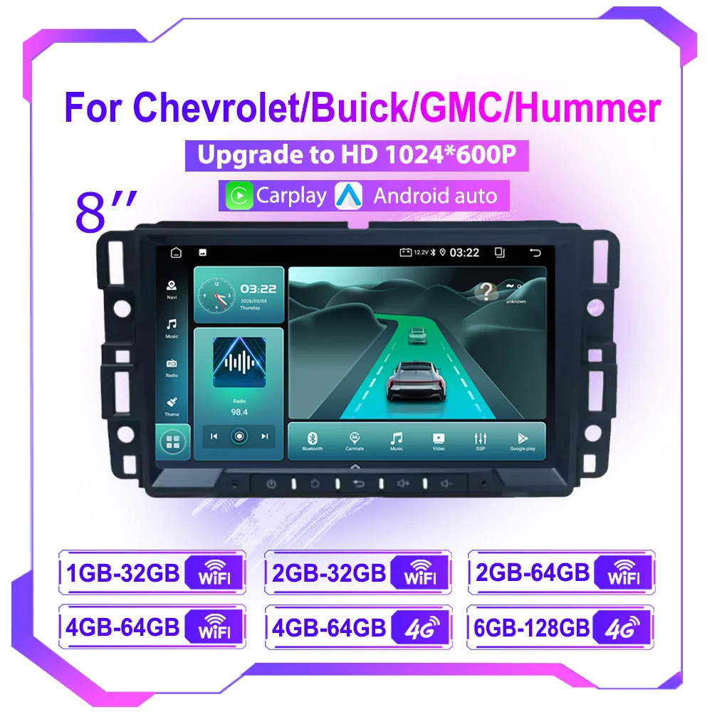 Android 15 Autoradio 8 Zoll für Chevrolet Silverado GMC Sierra Impala Traverse Avalanche Express Yukon Acadia Savana GPS Stereo