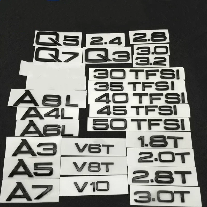 Black Silver 1.8T 2.0T 2.4 3.0T 3.2 3.6 4.2 A3 A4 A5 A6L A7 A8L Q3 Q5 Q7 Emblem For Audi Car Rear Sticker Badge Logo Accessories