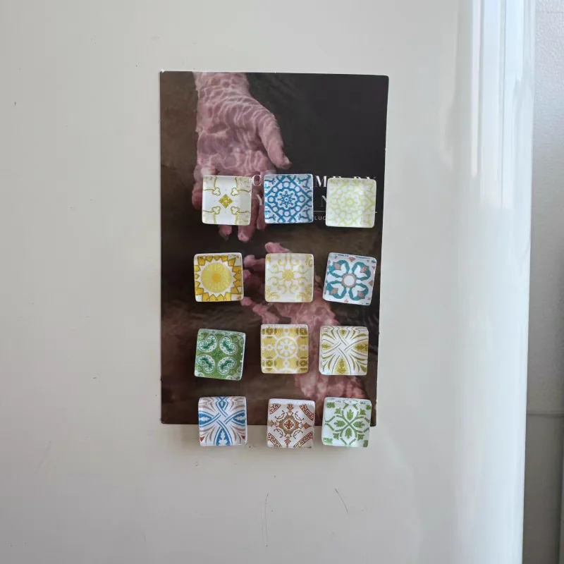 18pcs Retro Ethnic Print Colorful Mini Mosaic Refrigerator Magnets Cute Magnets Fridge Photo Message Decorative