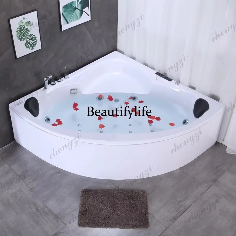 E182 Fan-shaped bathtub deepened acrylic adult household small apartment heated massage thermal insulation bathtub