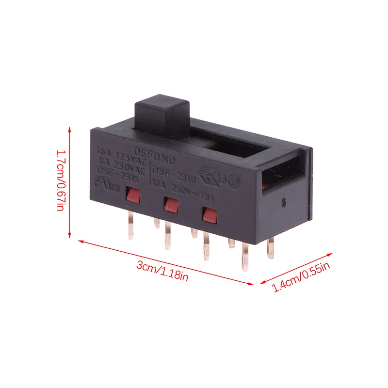 1Pcs DSE-2310 Pointed Pins 8 FeetS 3 Files 8A250V Toggle Switch Black Slide Switch For Hair Dryer Parts