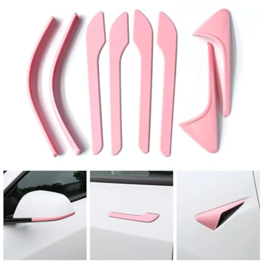 for Pink Door Handle Covers for Pink Model Y with Camera Covers Pink Side Mirror Trim Strips for 2023-2025 Model Y Juniper Girl