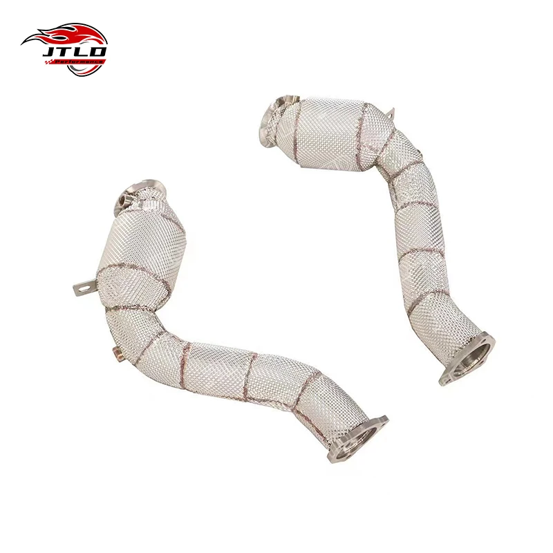 JTLD Heat Shield Stainless High Flow 200Cells Catted Downpipes For Porsche Cayenne 958 V6 2014 3.6T