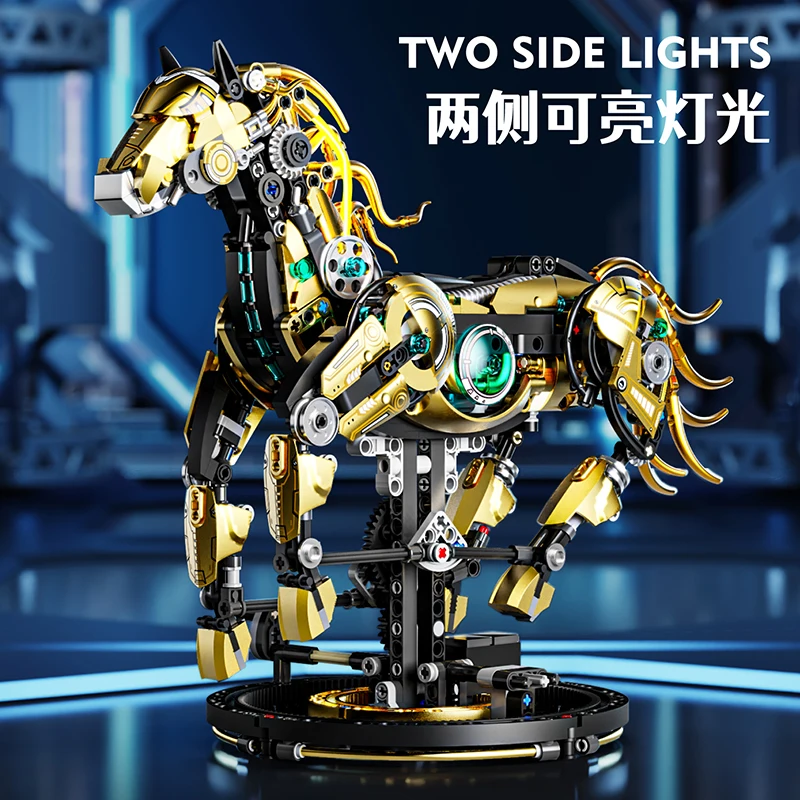 Móveis decorativos para casa, cavalos mecânicos, sentido tecnológico, brinquedos de partículas pequenas montadas, presentes de feriado para meninos