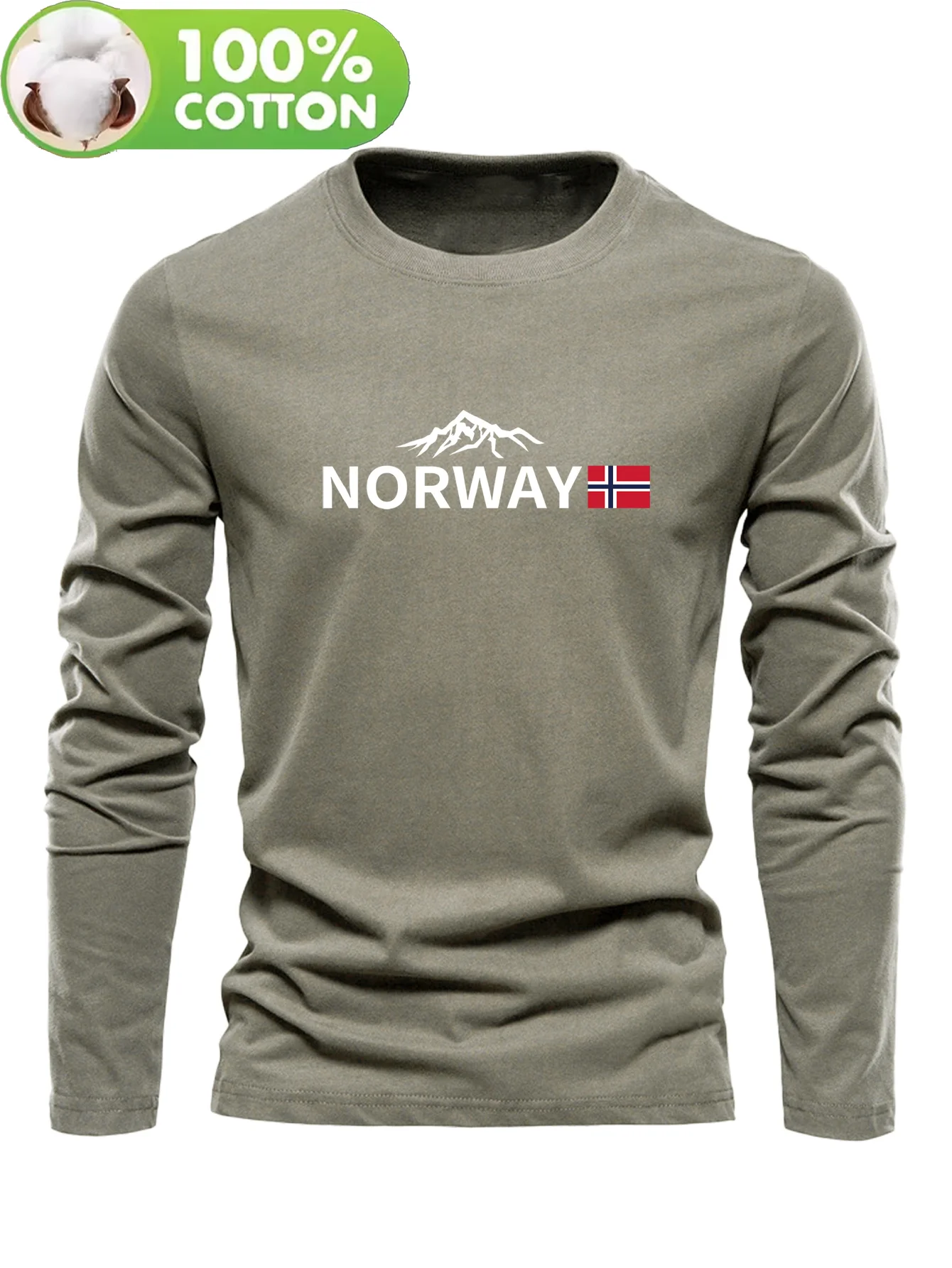 Autumn and Winter 100 Cotton Men's Top T-Shirt Men's Long Sleeved Round Neck Loose Oversized Autumn and Winter T-Shirt Top gallery 2
