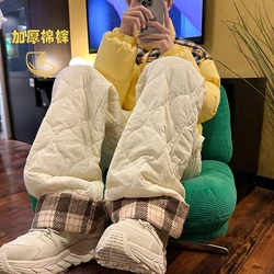Winter Thick Pants Men Warm Fashion Casual Straight Pants Men Streetwear Loose Thicken Plaid Pants Mens Waterproof Trousers