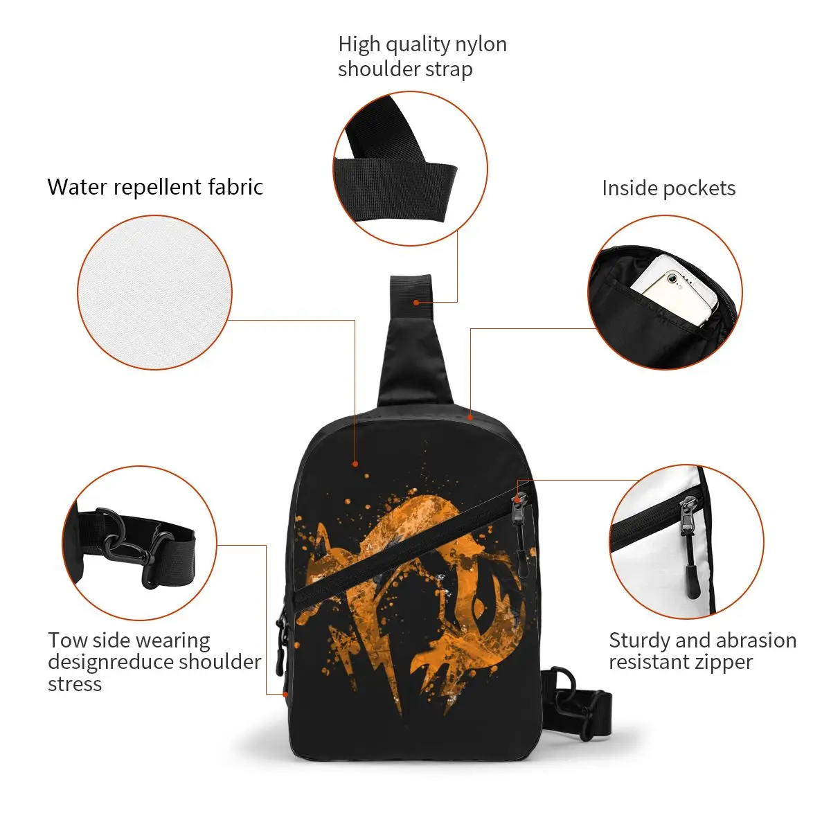 Casual Metal Gear Solid Fox Hound Logo Sling Crossbody Backpack Men Video Game Gift Shoulder Chest Bags for Hiking