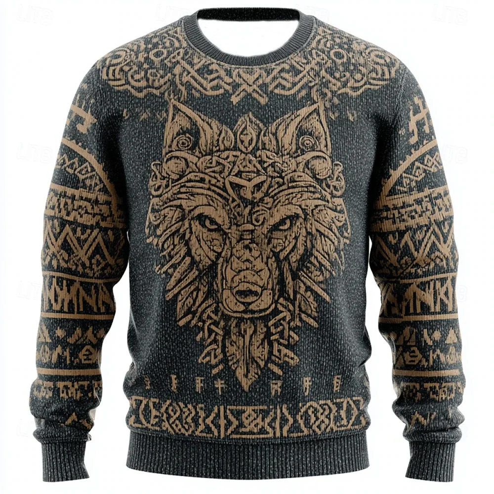

Men's Animal Wolf Pullover Sweater Jumper Knitwear Crewneck Retro Vintage Casual Vacation Daily 3D Print Keep Warm Long Sleeve