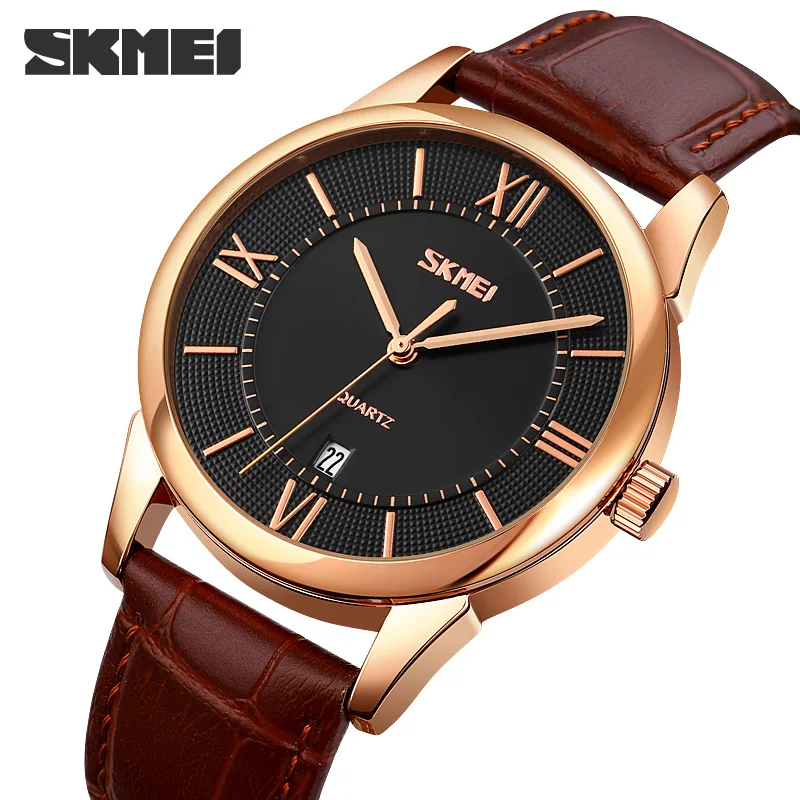 SKMEI Relogio Masculino Business Quartz Movement Men Watch 30Bar Waterproof Shockproof Clock Luxury Leather Strap Wristwatch