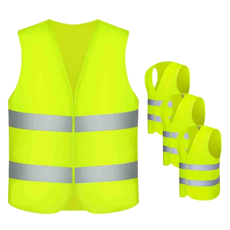 Safety Vests, 4 Pieces Safety Vest Car Tire Vest Neon Yellow With 360 Degrees Reflective Stripes And Buckle Closure Washable Acc