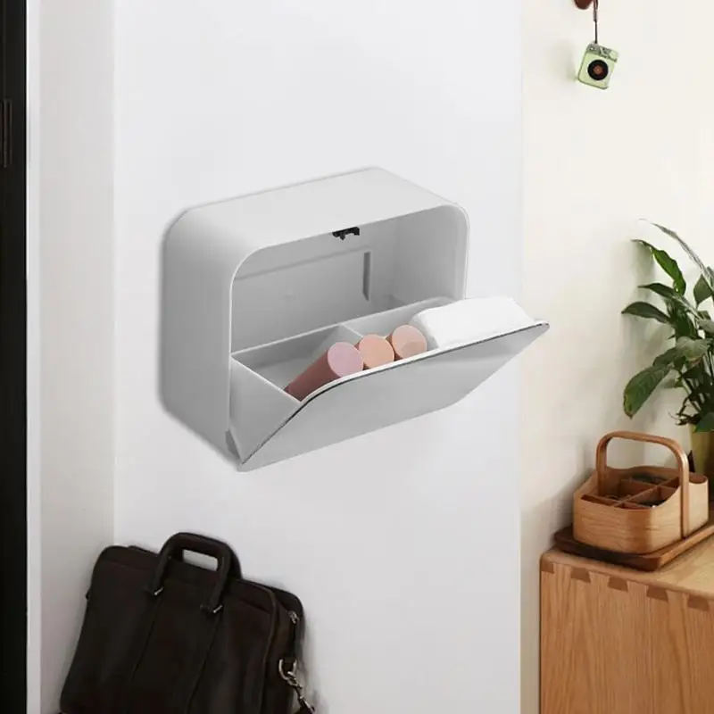 Wall Mounted Bathroom Storage Box Storage Box Cover Stable Makeup Cotton Pads Organizer With Mirror No Drilling Shelf Cotton