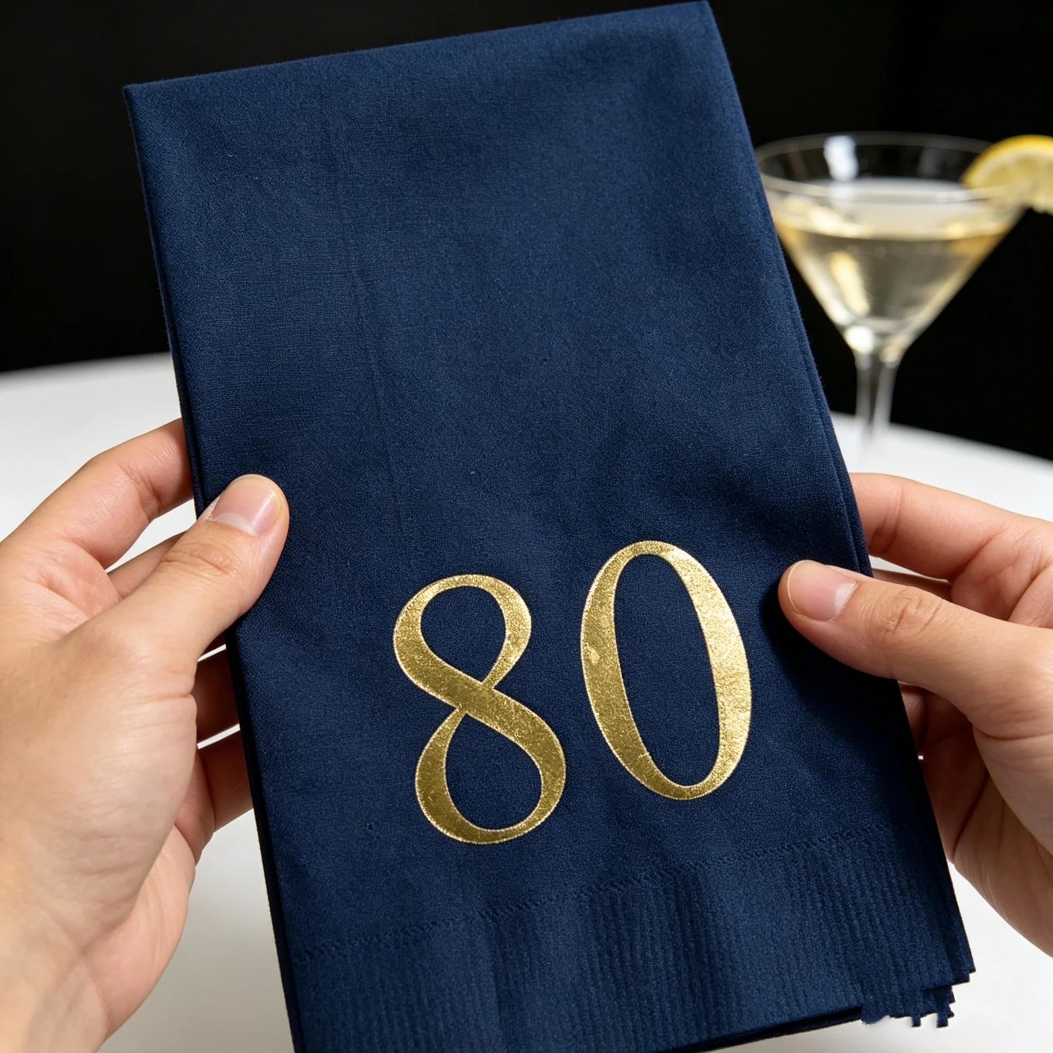 

50pcs Custom Gold Foil Number Cocktail Napkins, Personalized 80th Birthday/Anniversary Napkins with Gold Number for Milestone Bi