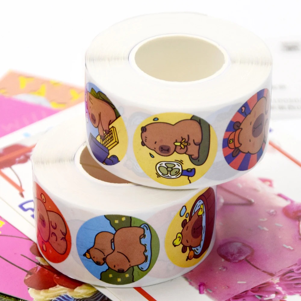 Autocollants Kawaii de dessin animé pour enfants, décalcomanies d'animaux, décalcomanies de graffiti pour ordinateur portable, étui de téléphone, décalcomanies de bancs, jouet mignon, drôle, Capybara, 500 pièces par rouleau