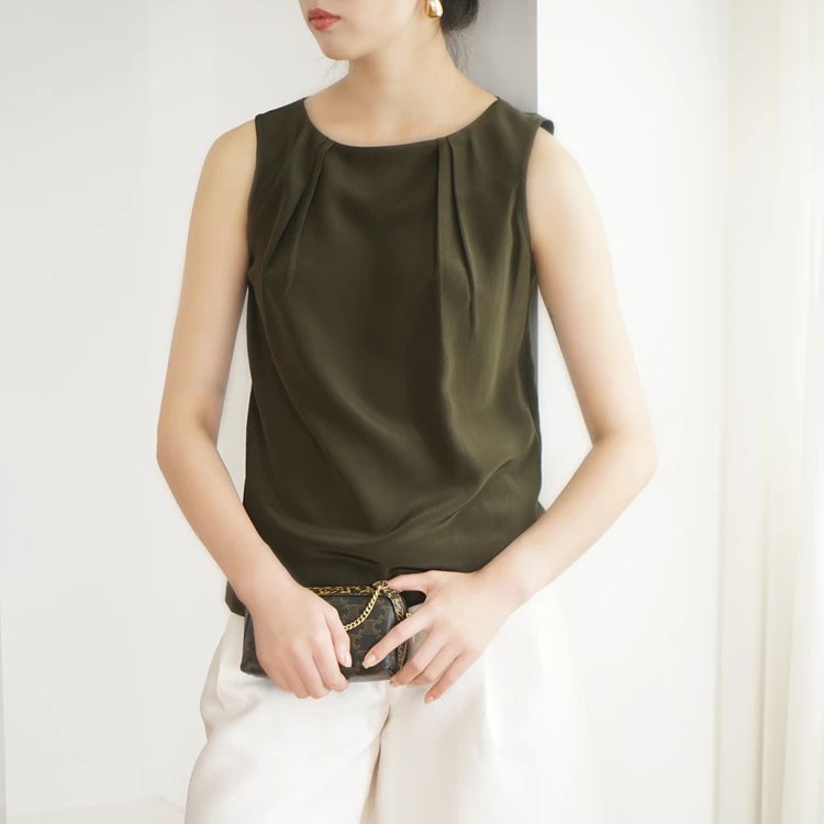 Limited Time Offer 00%  Silk Svel round Ne Vest Summer Outerwear Women's Premium Silk Straight Cut Top BX009