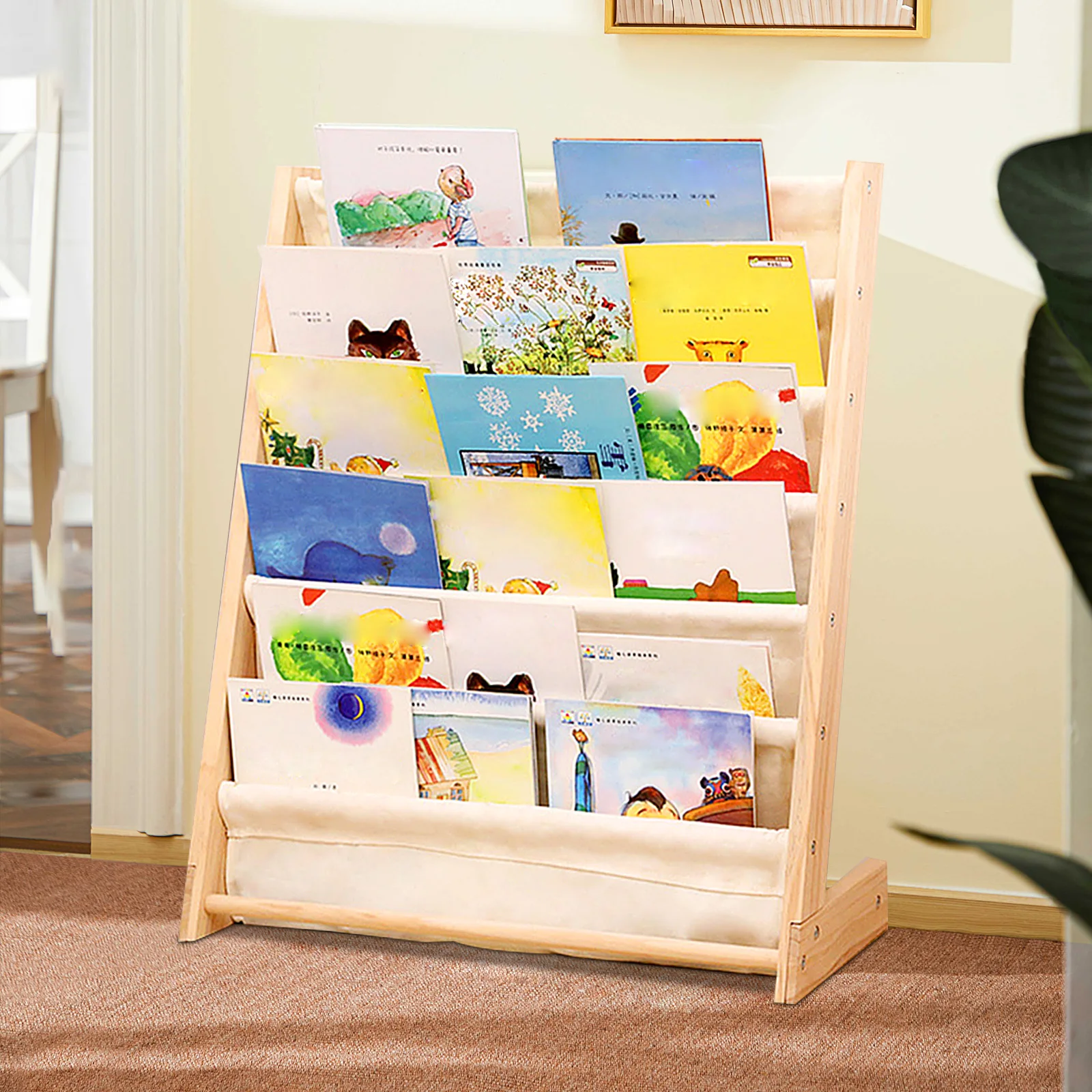 Estantería para niños de 6 niveles | Librería de pie de madera de pino, color blanco/log, 753079 cm