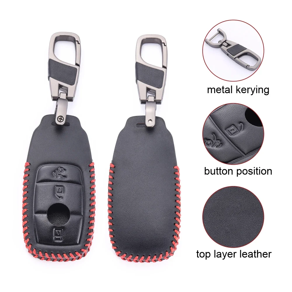 Leather Car Key Cover For Mercedes Benz  C260 W203 W204 W211 CLK B C E ML S CLK CL Class AMG Smart Remote Fob Protector Case