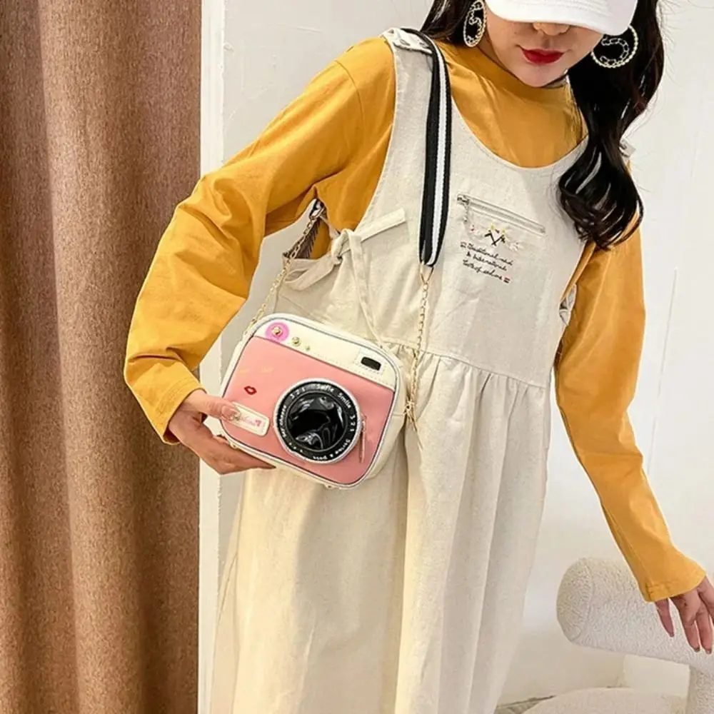 French PU Camera Shoulder Bag Small Bag Metal Chain Funny Box Bag Shoulder Bag Crossbody Bag PU Messenger Bag Party