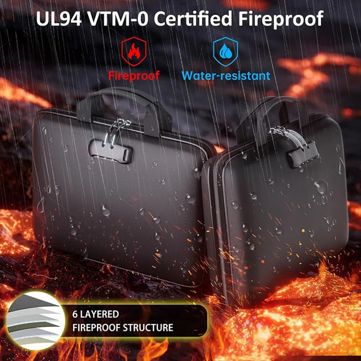 Fireproof Document Organizer Box with Lock & File Folder, Hard Case Fire Proof Safe Bag for Documents Files Valuable