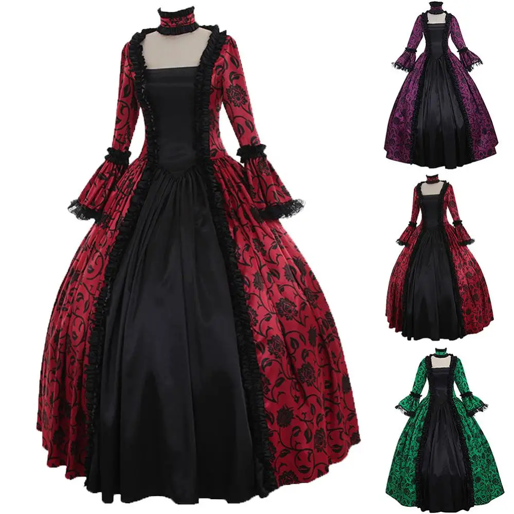 Halloween Dress Retro Large Swing Tight Waist Medieval Lady Cosplay Costume