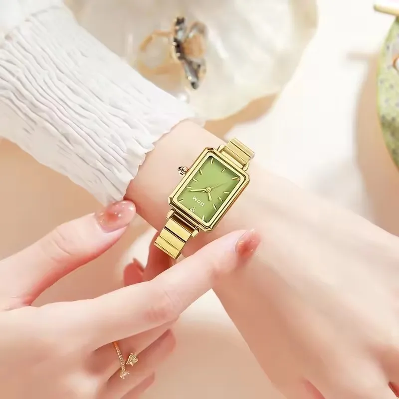 DOM 1760 우아한 숙녀 쿼츠 시계 간단한 패션 직사각형 다이얼 방수 스테인레스 스틸 스트랩 캐주얼 여성용 시계