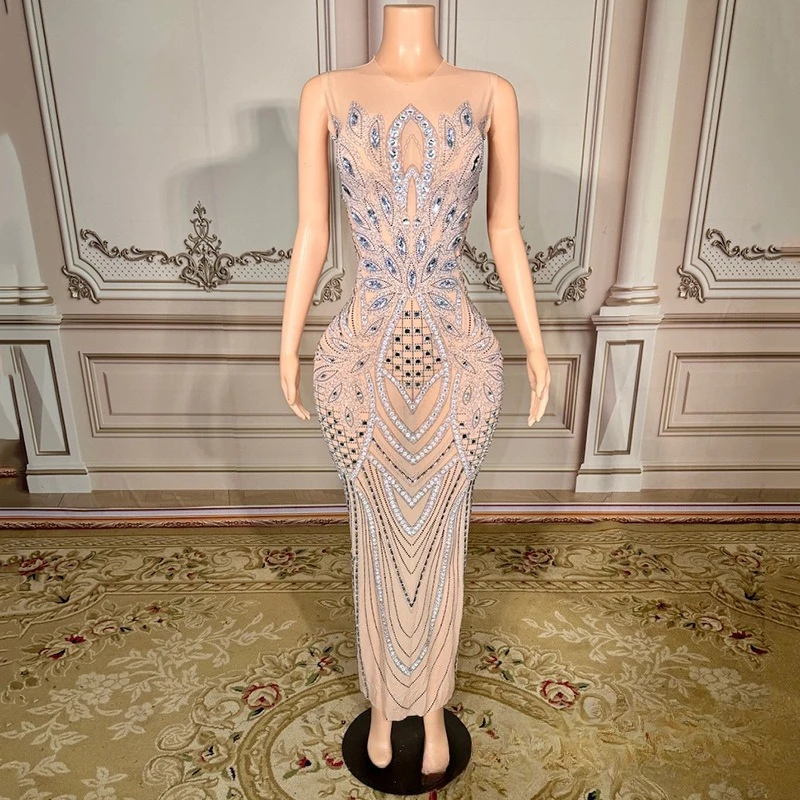 

Luxury Rhinestone Sequined Hip Dress Adult Model Catwalk Trendy Clothes Annual Meeting Host Evening Dress Evening Dresses Luxury