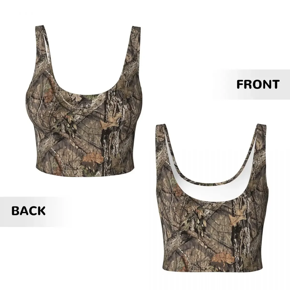 Custom Real Tree Camouflage Women Sports Vest Bra Gym Workout High Impact Yoga Crop Tank Top