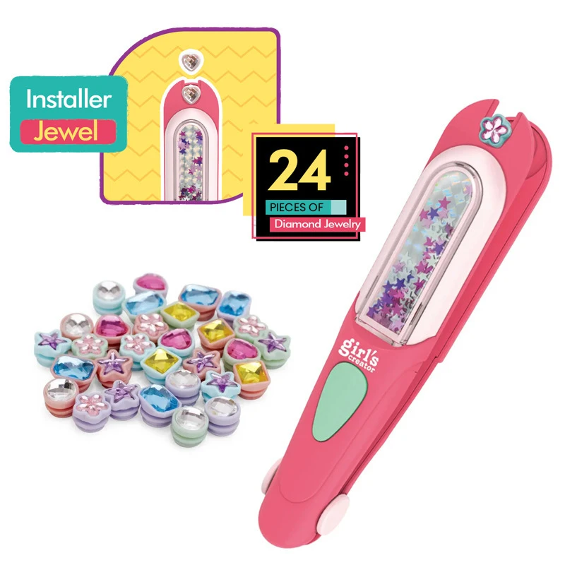 Kit de máquina de miçangas de pedras de cabelo com diamantes brilhantes reutilizáveis, fingir jogar, joias de cabelo para meninas, ferramentas de estilo de cabelo, brinquedos