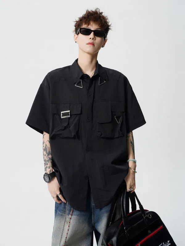 

Punk Sle Loose Fit ort Sve Men's irt Bla Lightweight Summer Faion Outerwear Workwear f Sve Button up