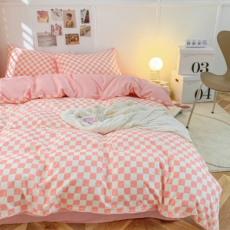 

Pink White Plaid Duvet Cover Women Men Checkerboard Grid Bedding Cover Sets Boys Girls Modern Geometric Quilt Covers for Bedroom