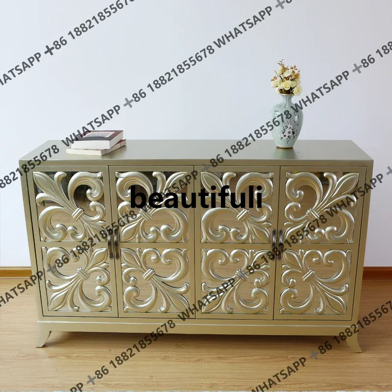 

ZJAmerican light luxury dining side cabinet, champagne-colored carved entrance cabinet, neoclassical multi-functional side cabin