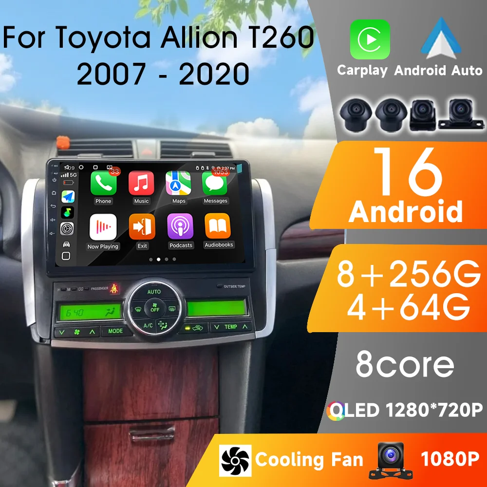 

Wirelss Carplay Android Auto Car Stereo Radio For Toyota Allion T260 2007 - 2020 GPS Navi RDS IPS Screen Head Unit WIFI 4G FM BT