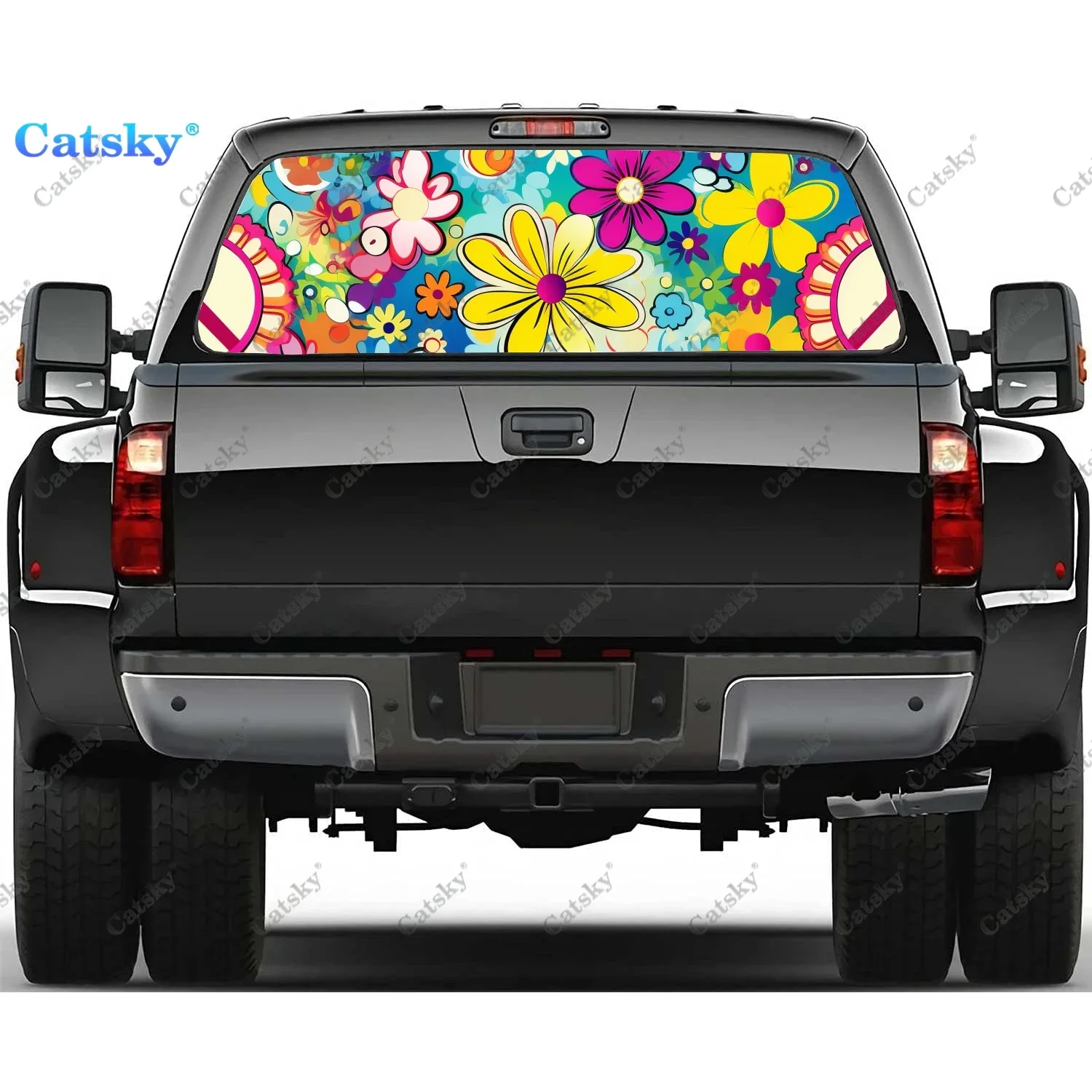 Hippie Vibes Retro Peace Signs Rear Window Decal Fit Pickup,Truck,Car Universal See Through Perforated Back Window Vinyl Sticker