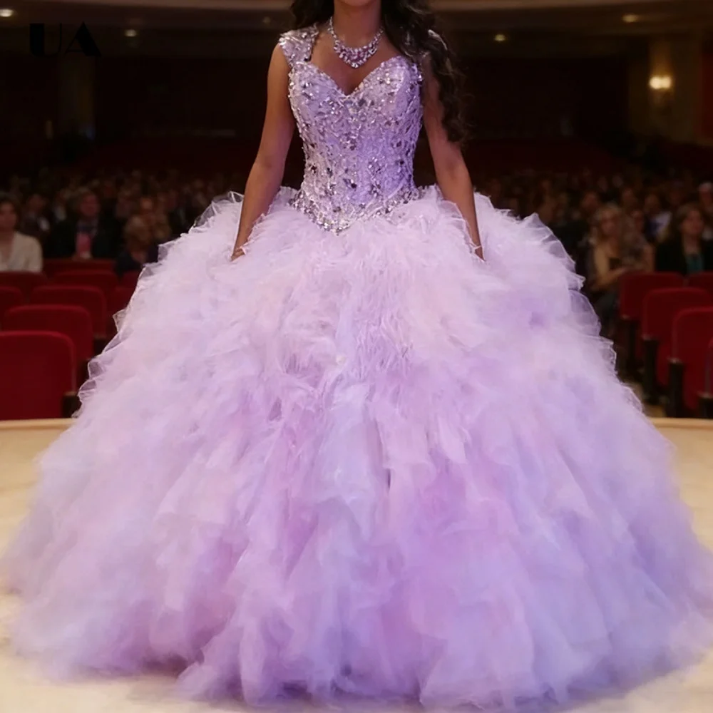 

ULBYANRY Customized A-line Sweetheart Neck Sweet 15 Dress, Sparky Embellished Quinceanera Dress, Princess Style Mesh Prom Dress